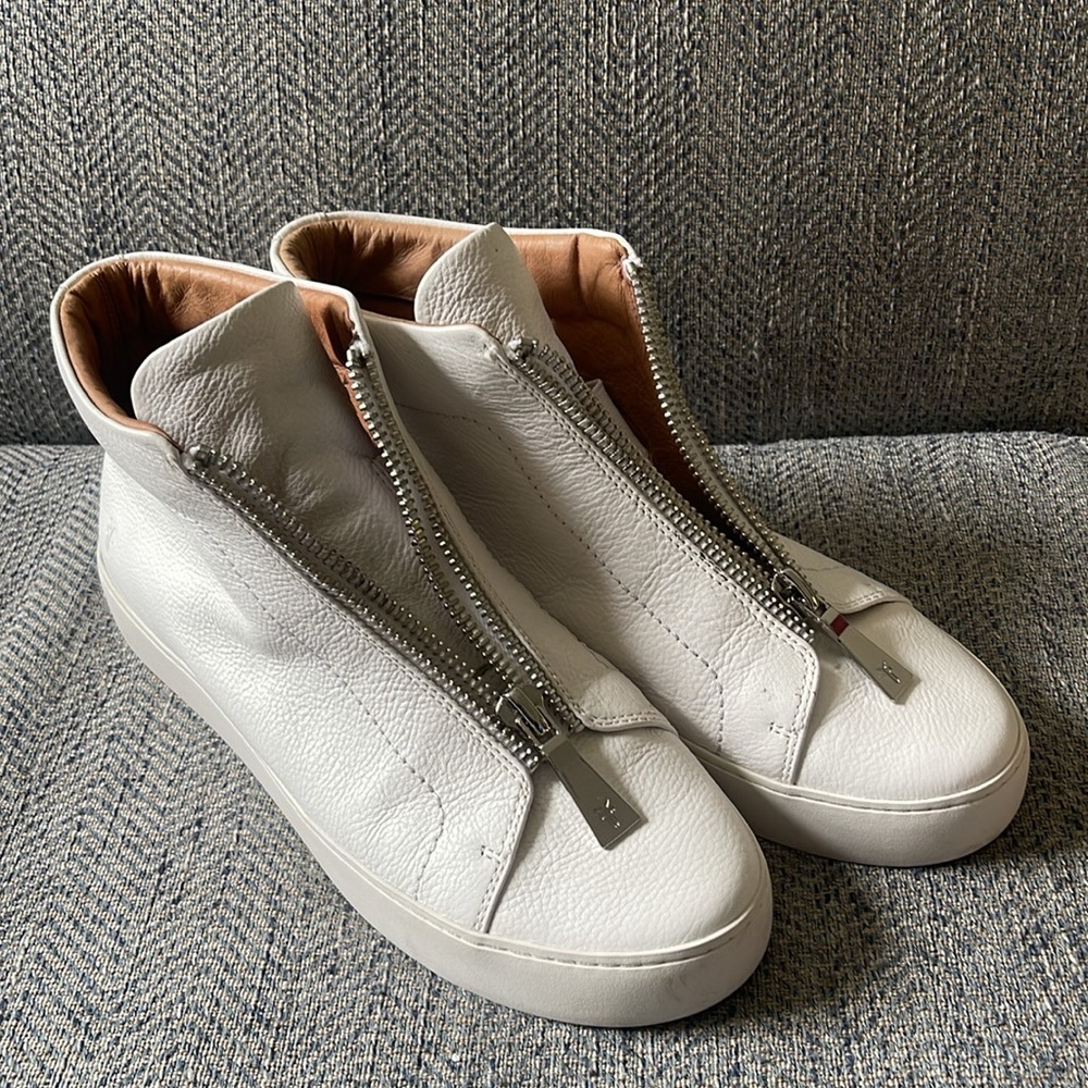 Frye Women's Lena Topstitched Platform White Leather Zip Up High Top Sneaker 10M - Picture 14 of 16